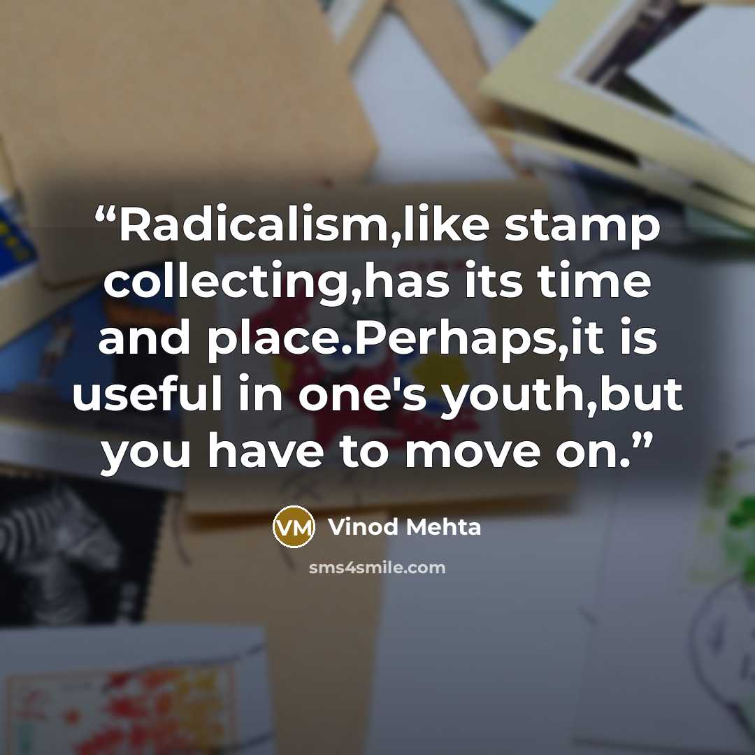 “Radicalism,like stamp collecting,has its time and place.Perhaps,it is useful in one's youth,but you have to move on.” quote by Vinod Mehta