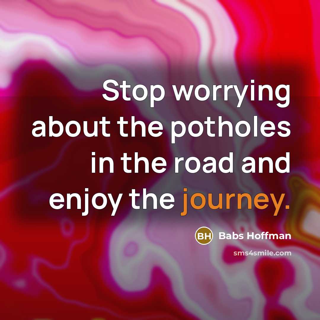 “Stop worrying about the potholes in the road and enjoy the journey.” quote by Babs Hoffman