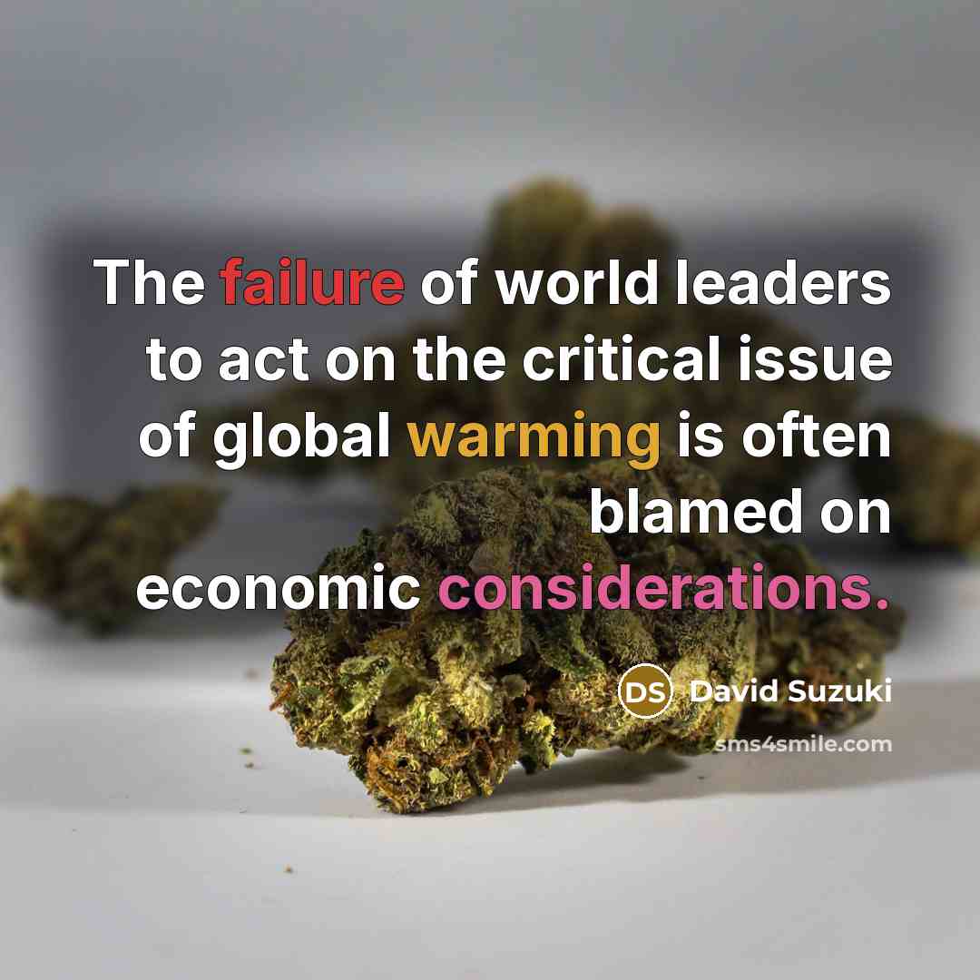 “The failure of world leaders to act on the critical issue of global warming is often blamed on economic considerations.” quote by David Suzuki