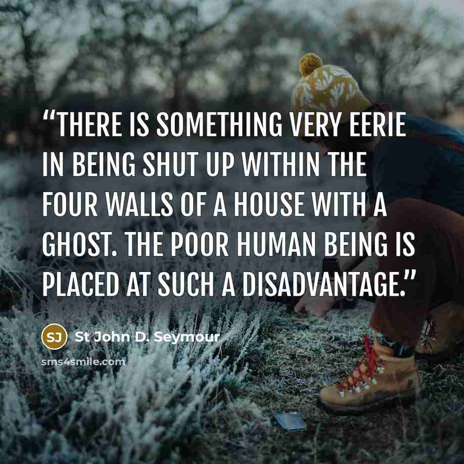 “There is something very eerie in being shut up within the four walls of a house with a ghost. The poor human being is placed at such a disadvantage.” quote by St John D. Seymour