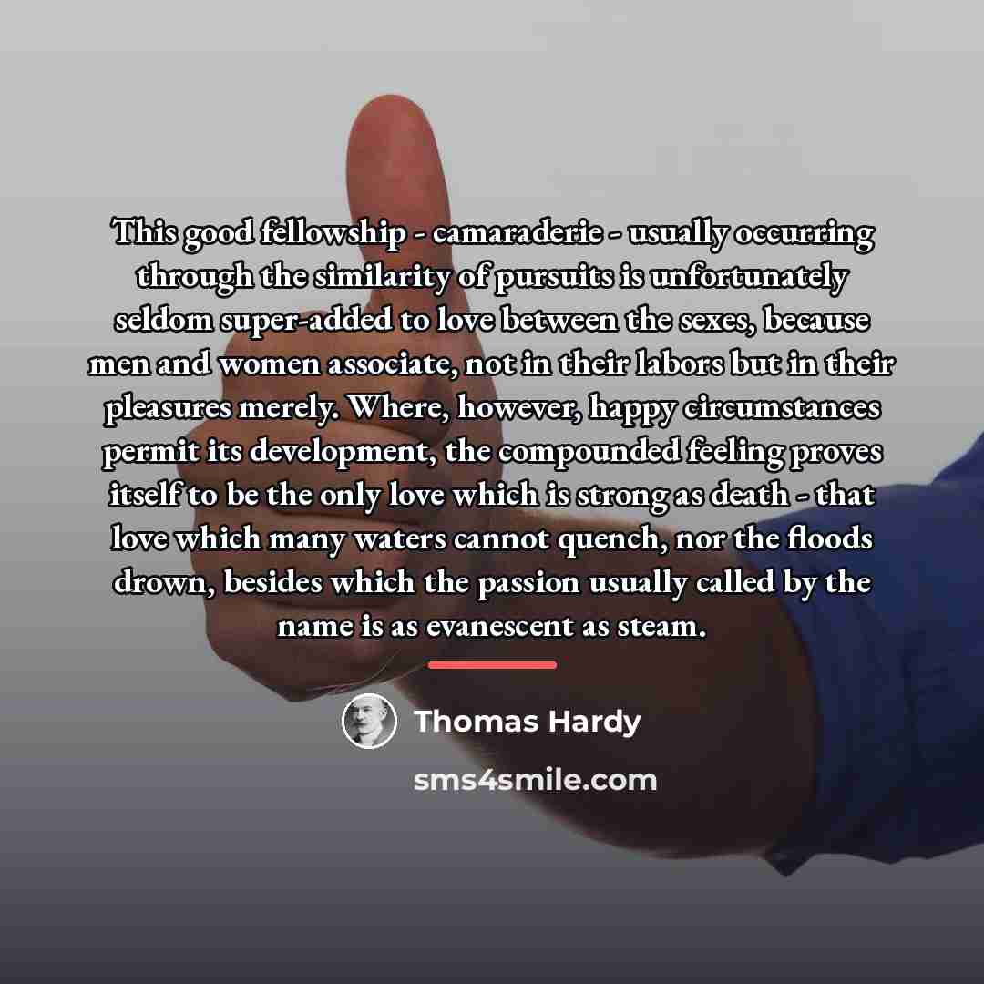 “This good fellowship - camaraderie - usually occurring through the…” quote by Thomas Hardy