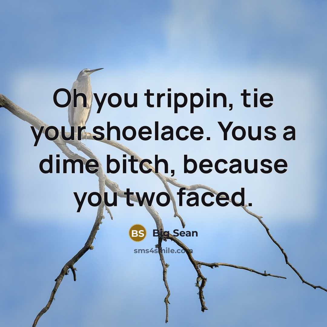 “Oh you trippin, tie your shoelace. Yous a dime bitch,…” quote by Big Sean