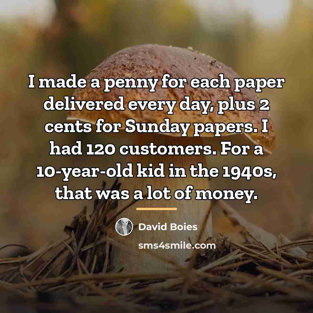 “I made a penny for each paper delivered every day,…” quote by David Boies