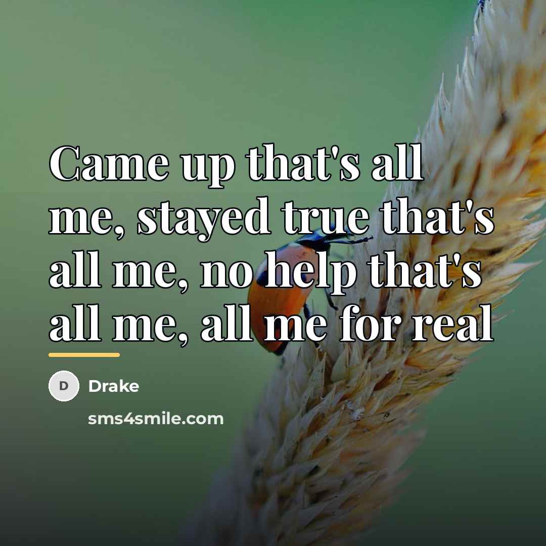“Came up that's all me, stayed true that's all me,…” quote by Drake