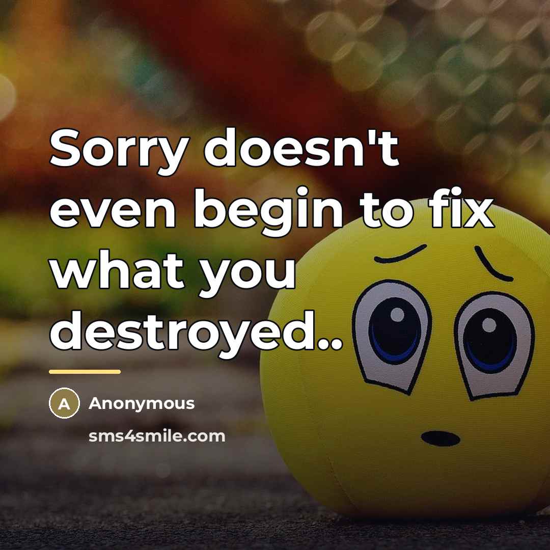 “Sorry doesn't even begin to fix what you destroyed..…” quote by Anonymous