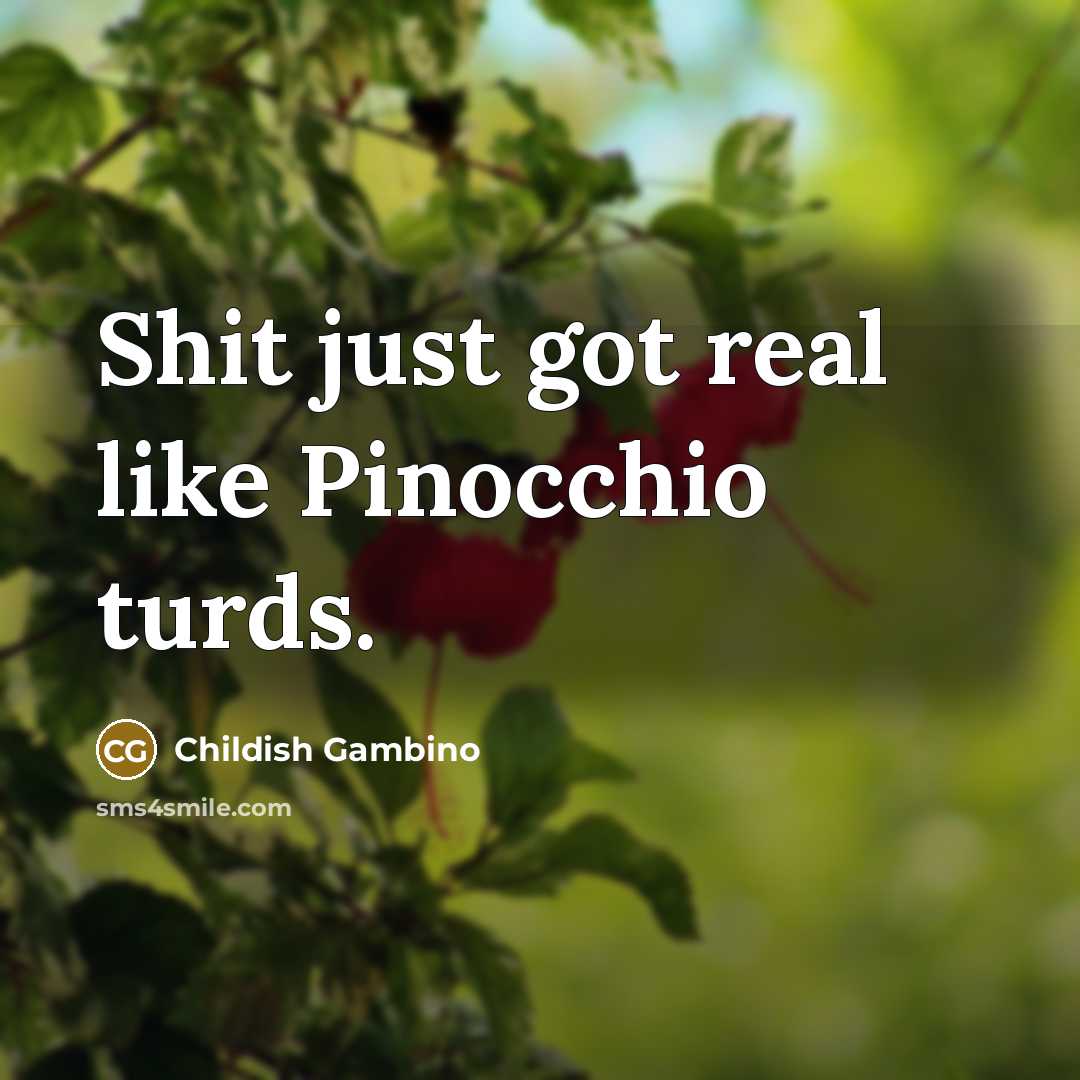“Shit just got real like Pinocchio turds.” quote by Childish Gambino