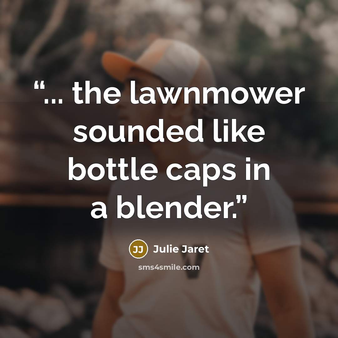 “... the lawnmower sounded like bottle caps in a blender.” quote by Julie Jaret