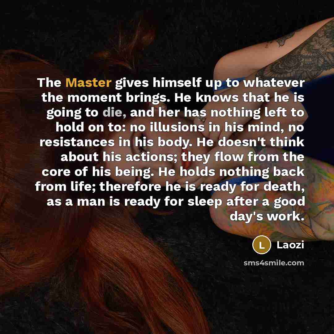 “The Master gives himself up to whatever the moment brings.…” quote by Laozi