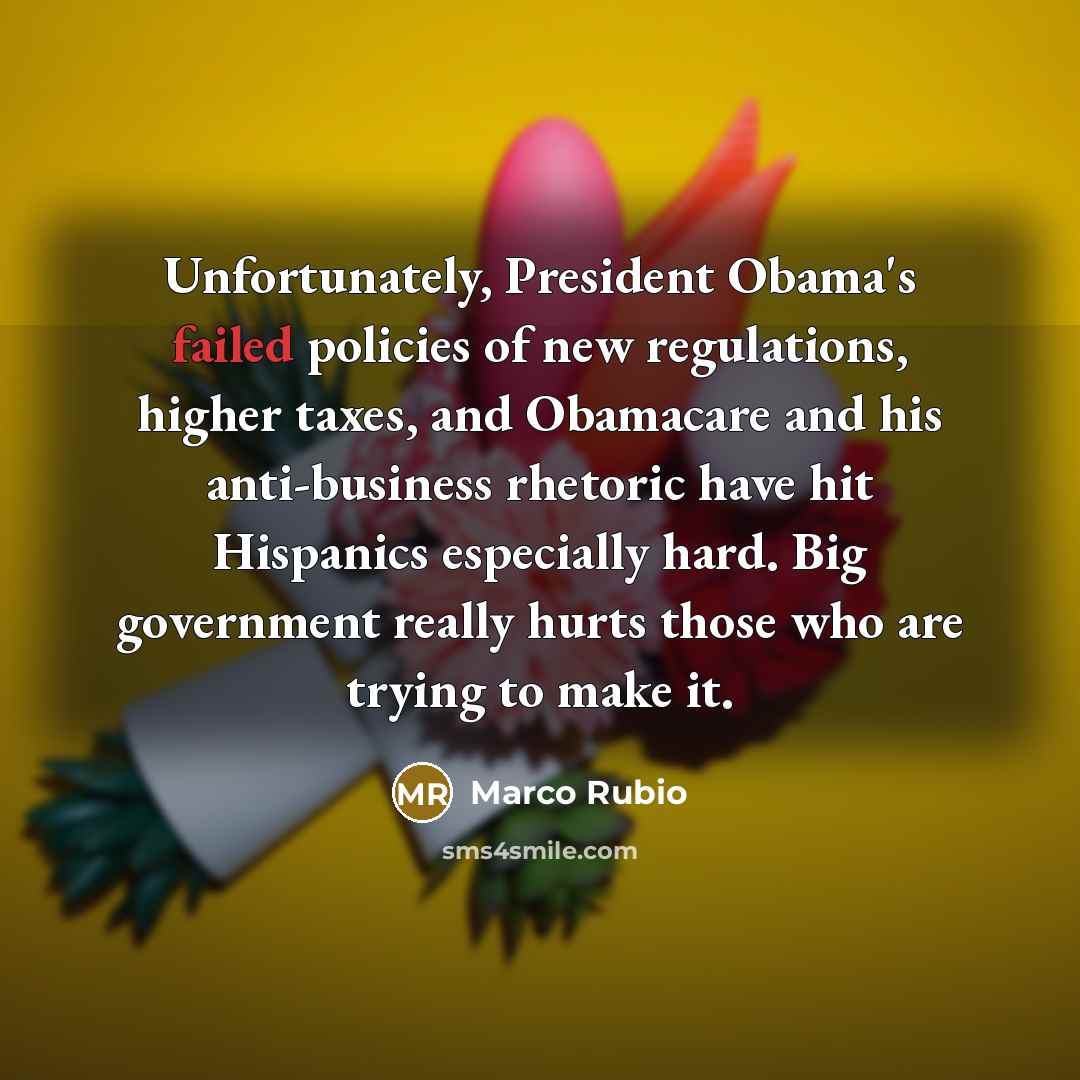 “Unfortunately, President Obama's failed policies of new regulations, higher taxes,…” quote by Marco Rubio