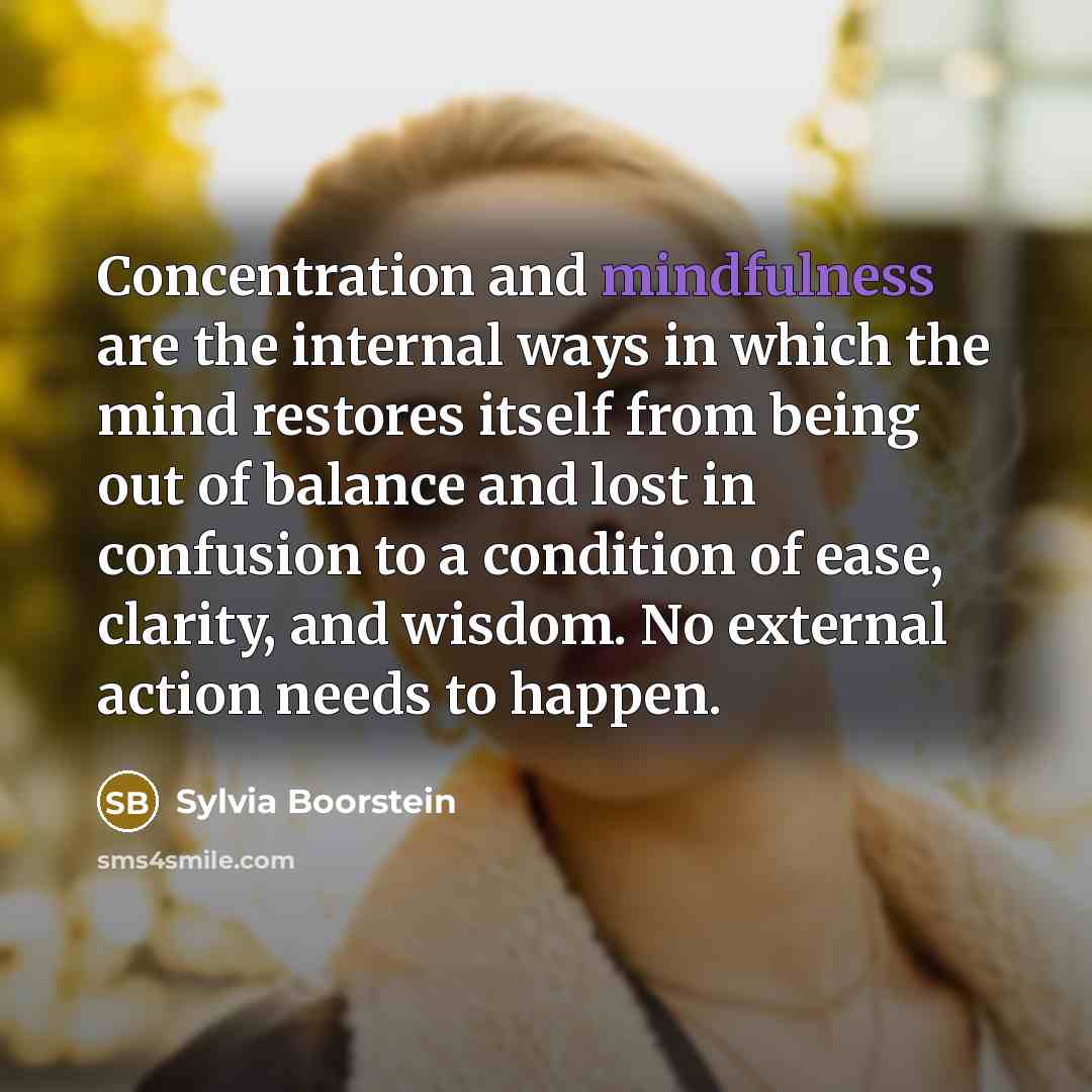 “Concentration and mindfulness are the internal ways in which the…” quote by Sylvia Boorstein