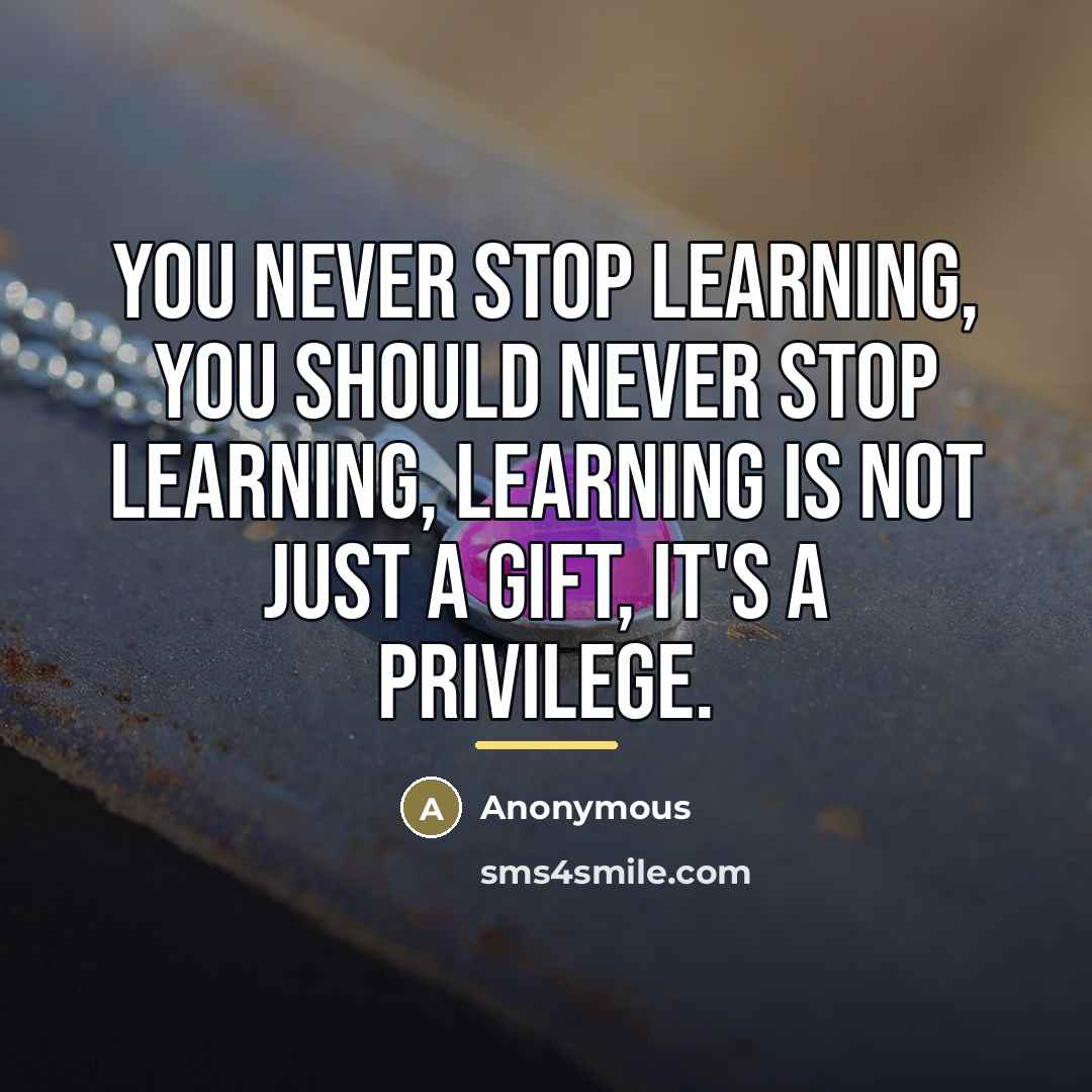 “You never stop learning, You should never stop learning, learning…” quote by Anonymous