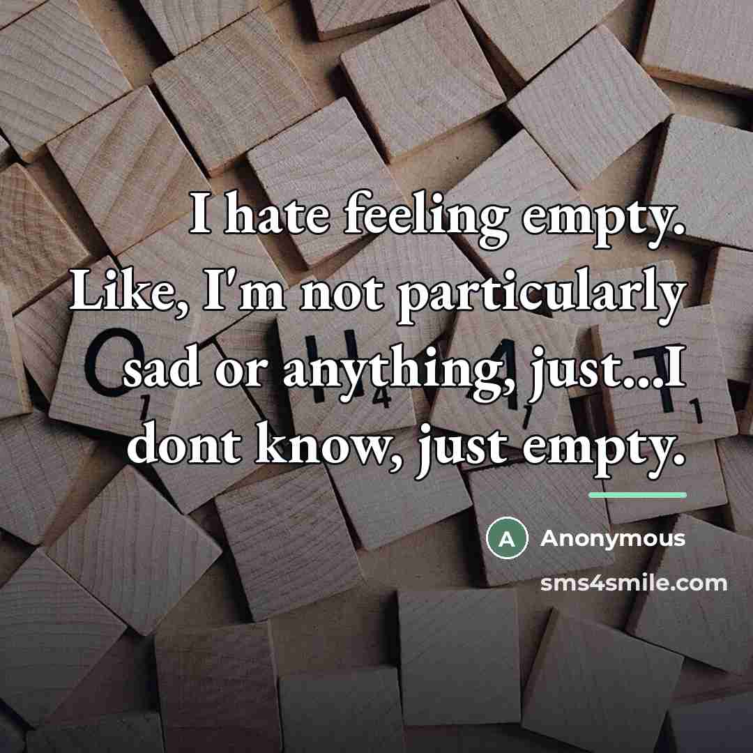 “I hate feeling empty. Like, I'm not particularly sad or…” quote by Anonymous