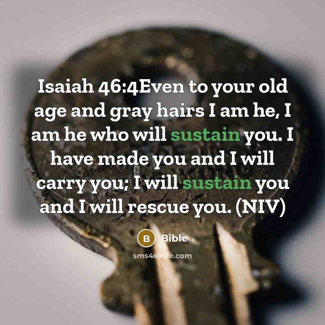 “Isaiah 46:4Even to your old age and gray hairs I am he, I am he who will sustain you. I have made you and I will carry you; I will sustain you and I will rescue you. (NIV)” quote by Bible