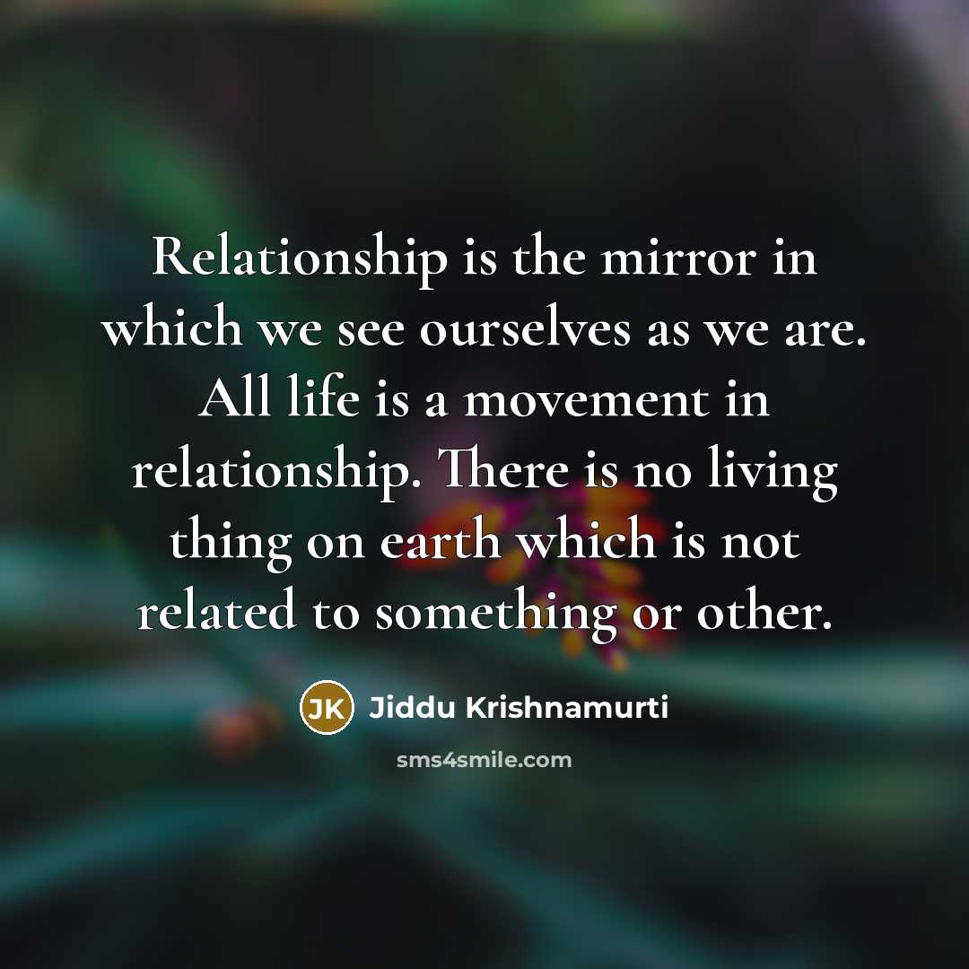 “Relationship is the mirror in which we see ourselves as…” quote by Jiddu Krishnamurti