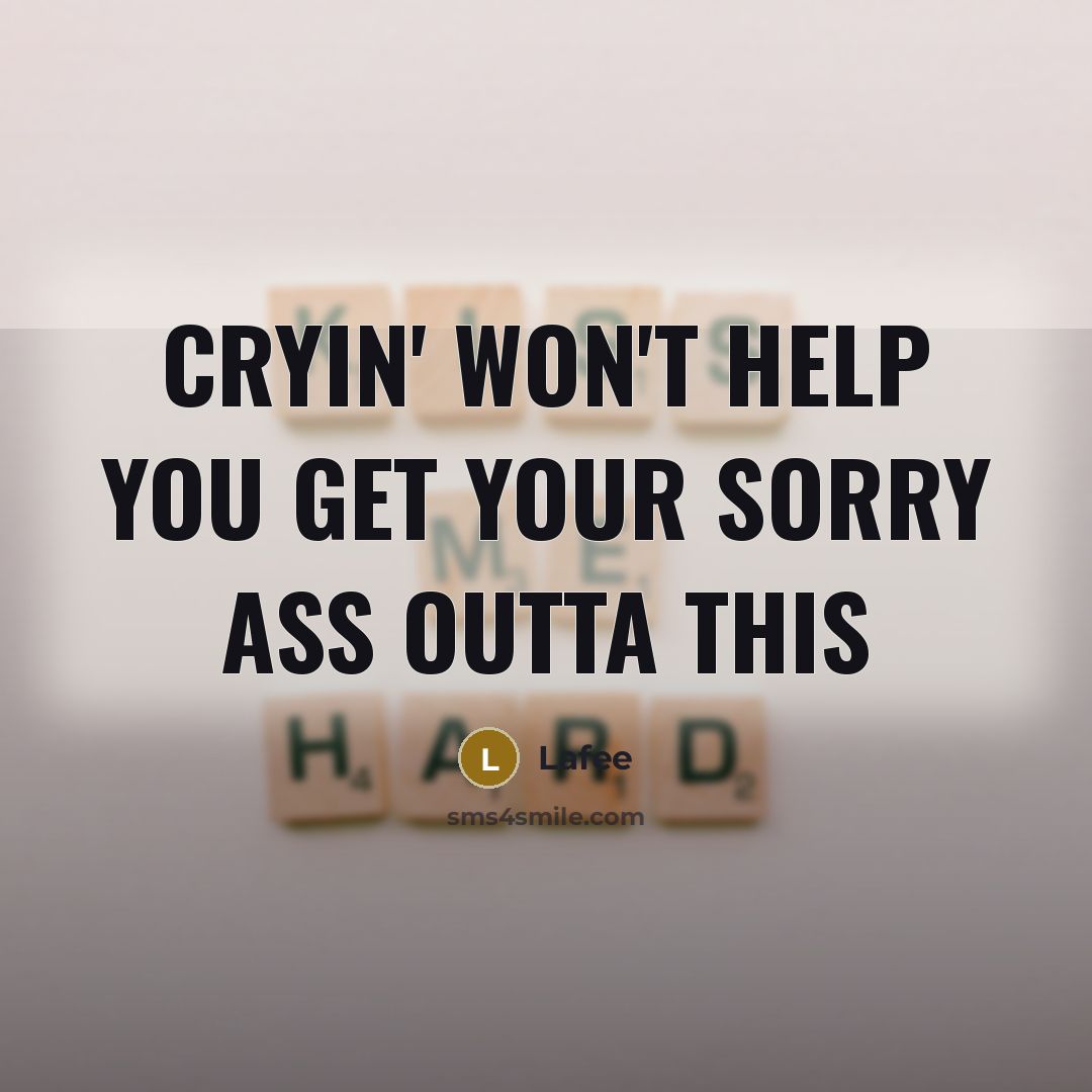 “Cryin' won't help you get your sorry ass outta this” quote by Lafee