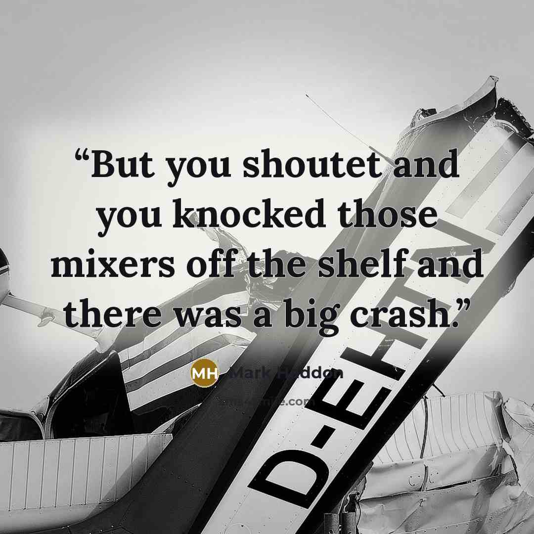 “But you shoutet and you knocked those mixers off the shelf and there was a big crash.” quote by Mark Haddon