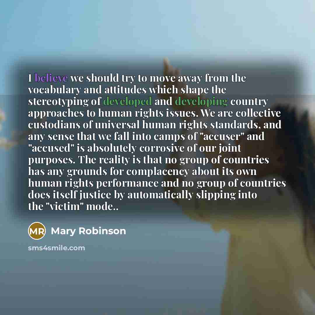 “I believe we should try to move away from the…” quote by Mary Robinson