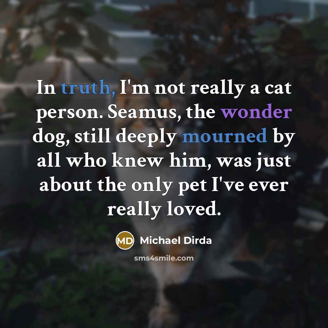 “In truth, I'm not really a cat person. Seamus, the wonder dog, still deeply mourned by all who knew him, was just about the only pet I've ever really loved.” quote by Michael Dirda