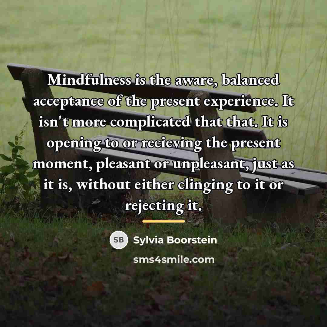 “Mindfulness is the aware, balanced acceptance of the present experience.…” quote by Sylvia Boorstein