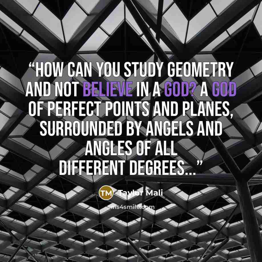 “How can you study geometry and not believe in a god? A god of perfect points and planes, surrounded by angels and angles of all different degrees...” quote by Taylor Mali