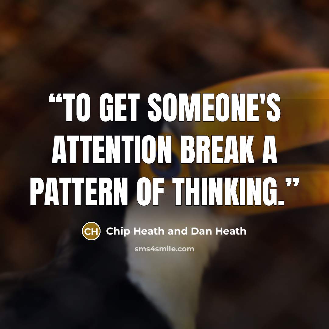 “To get someone's attention break a pattern of thinking.” quote by Chip Heath and Dan Heath