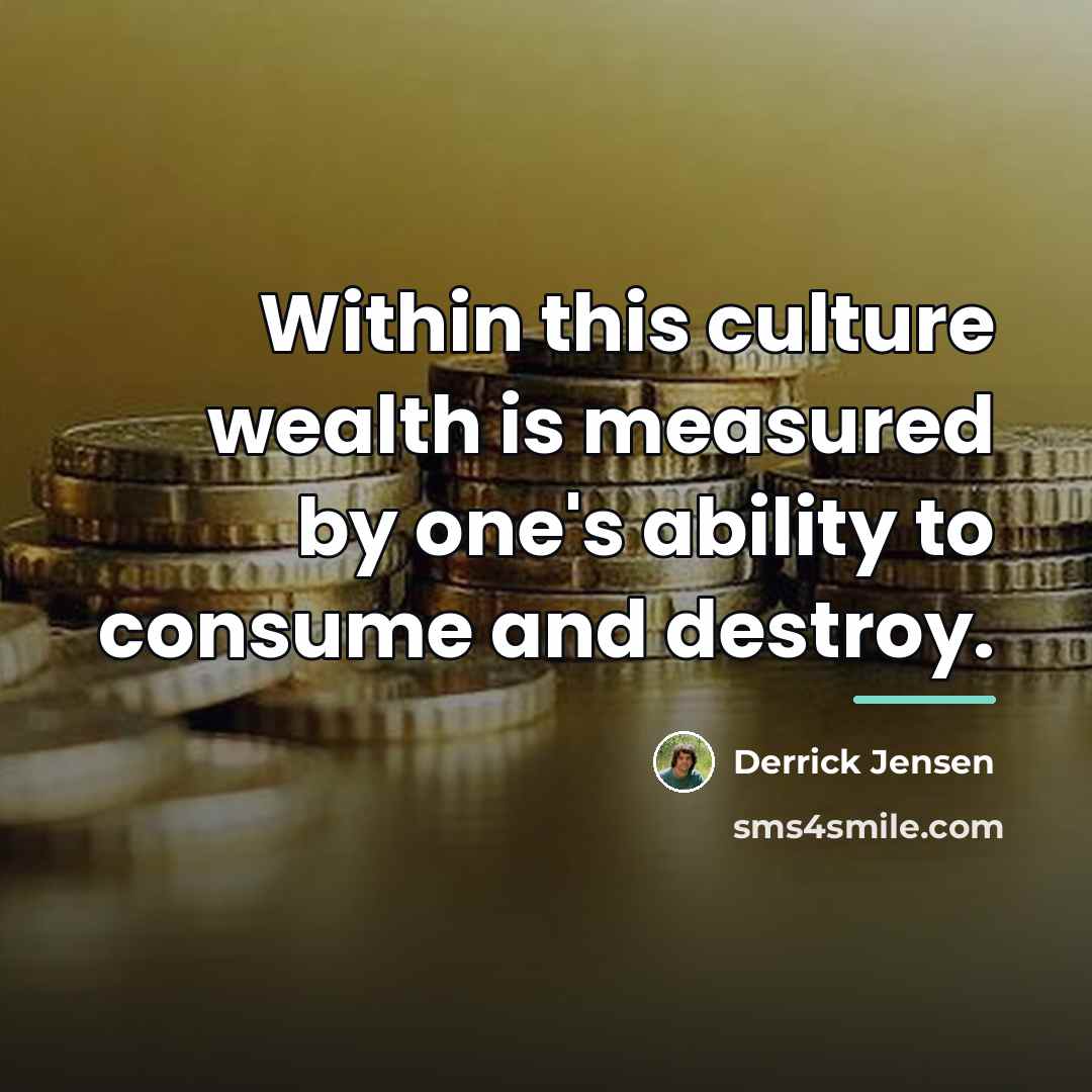 “Within this culture wealth is measured by one's ability to…” quote by Derrick Jensen