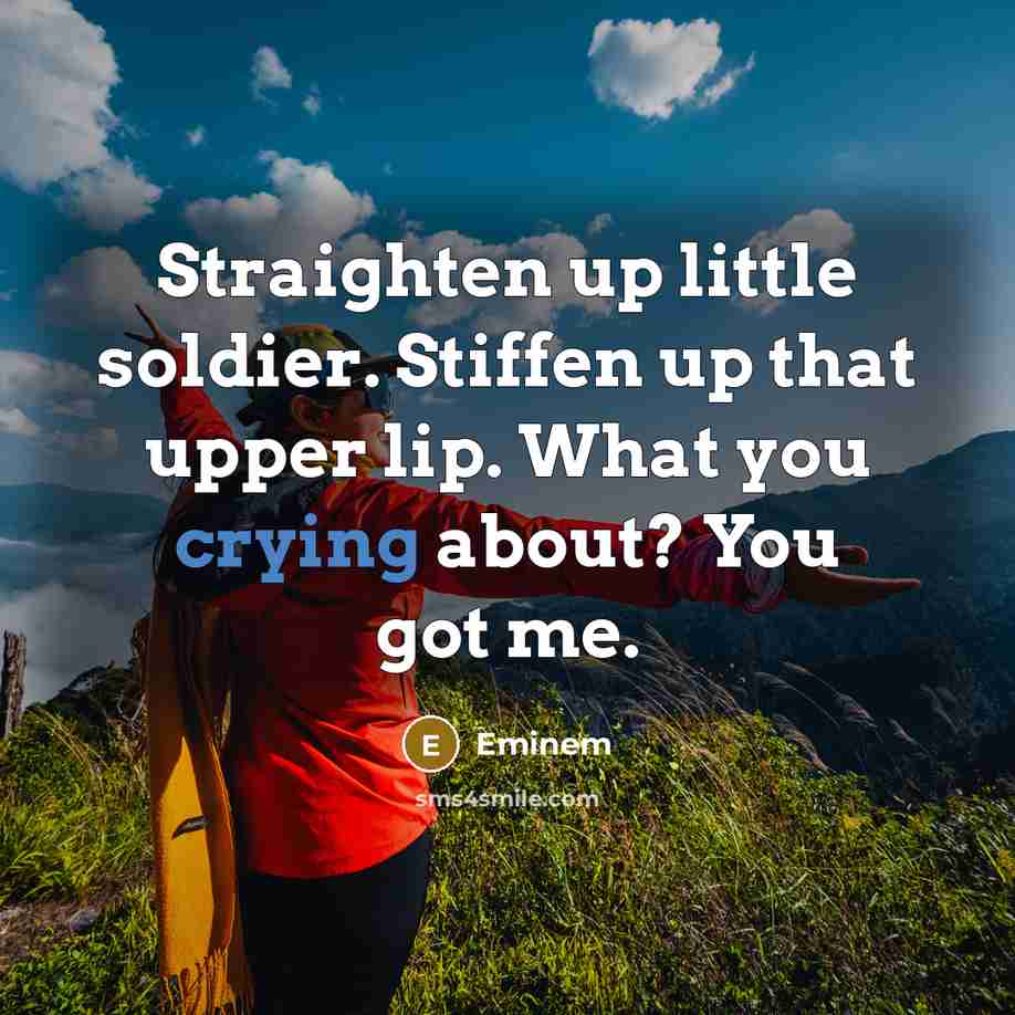 “Straighten up little soldier. Stiffen up that upper lip. What you crying about? You got me.” quote by Eminem