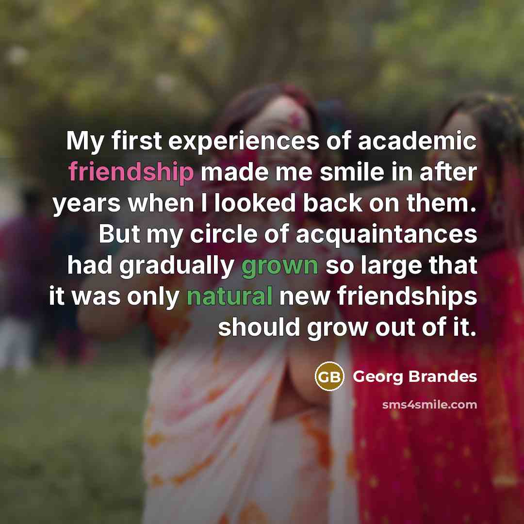 “My first experiences of academic friendship made me smile in…” quote by Georg Brandes