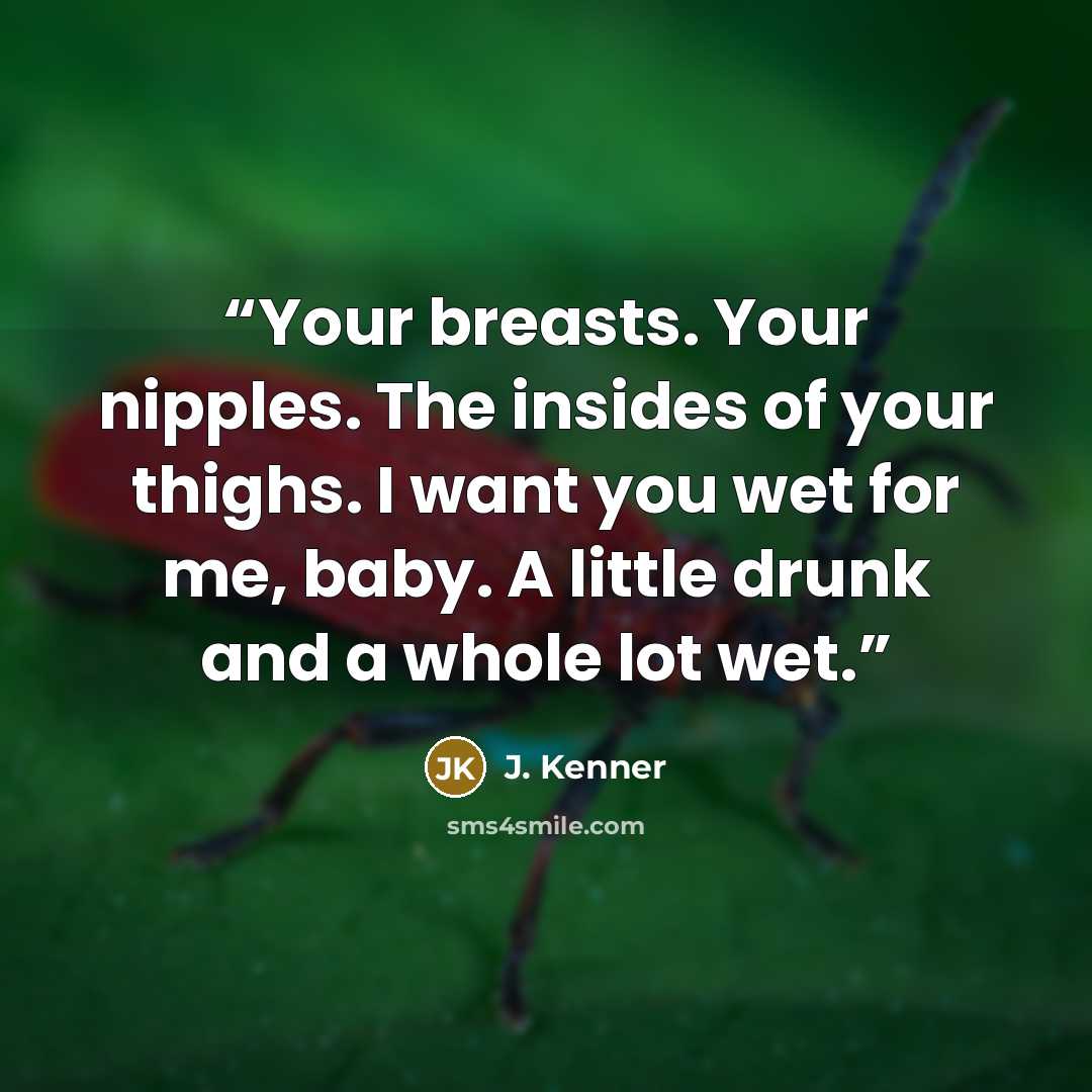 “Your breasts. Your nipples. The insides of your thighs. I want you wet for me, baby. A little drunk and a whole lot wet.” quote by J. Kenner