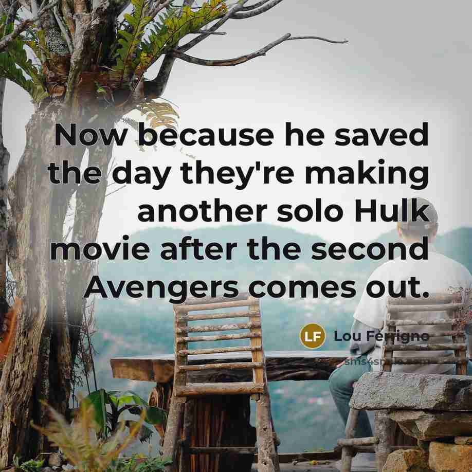 “Now because he saved the day they're making another solo…” quote by Lou Ferrigno