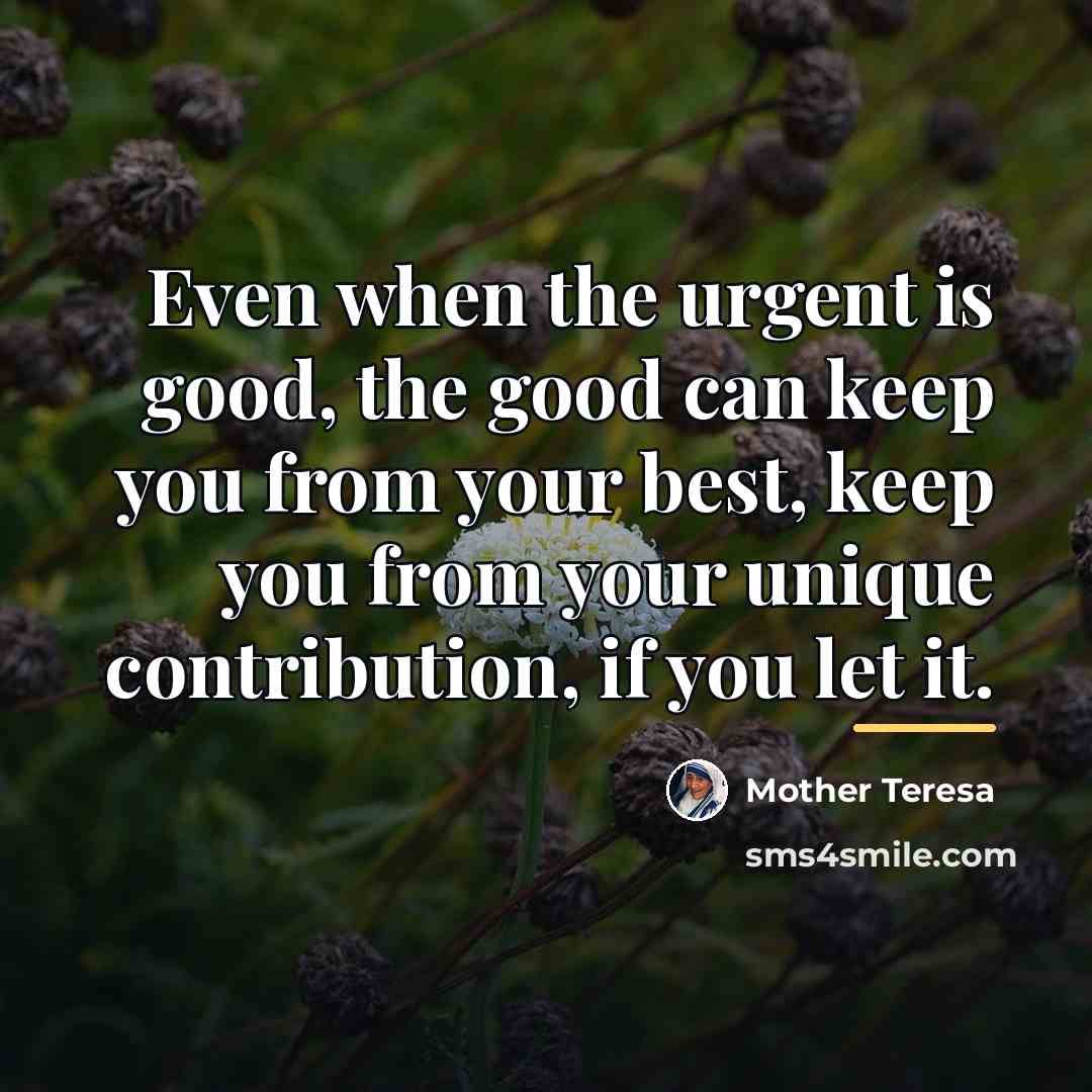 “Even when the urgent is good, the good can keep…” quote by Mother Teresa