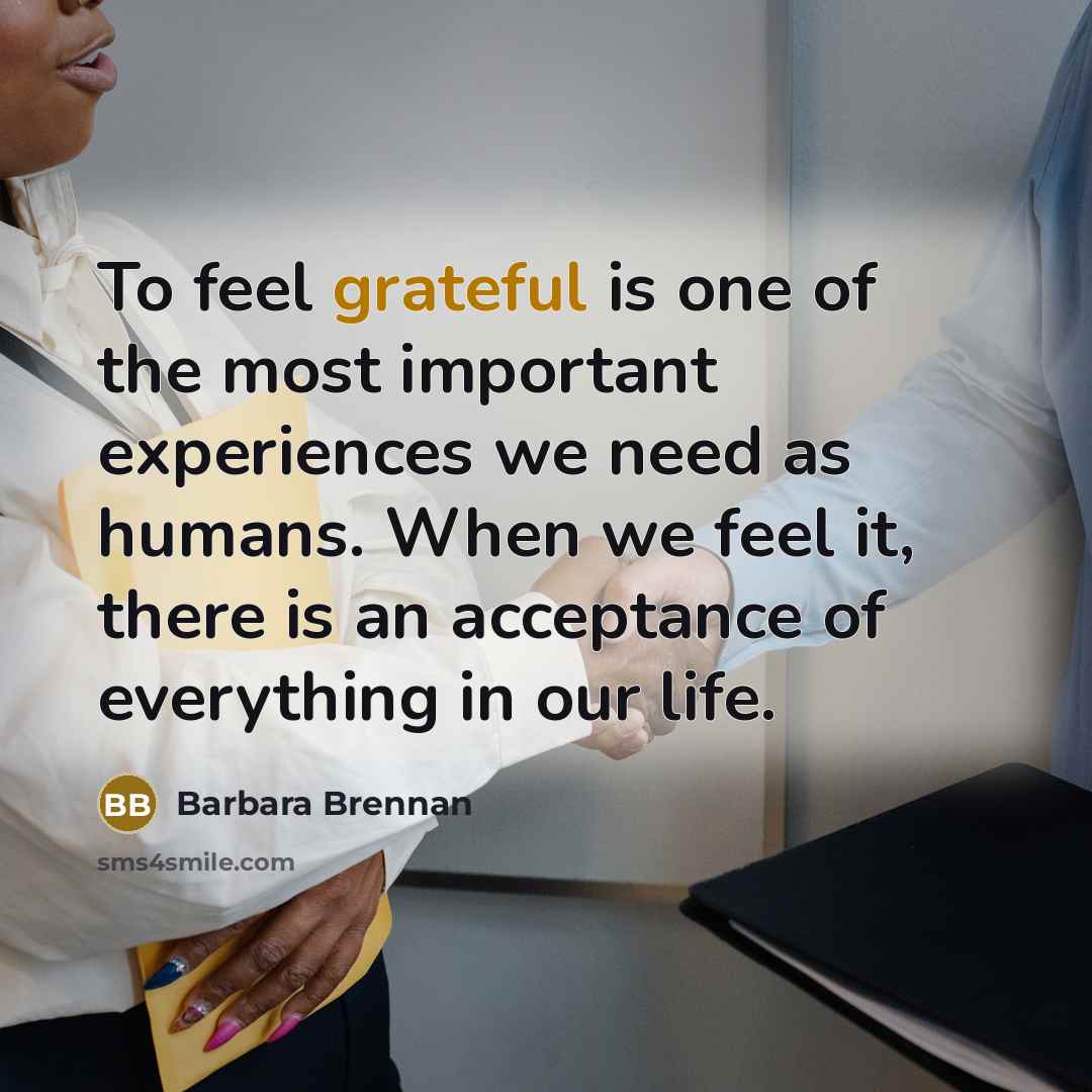 “To feel grateful is one of the most important experiences…” quote by Barbara Brennan