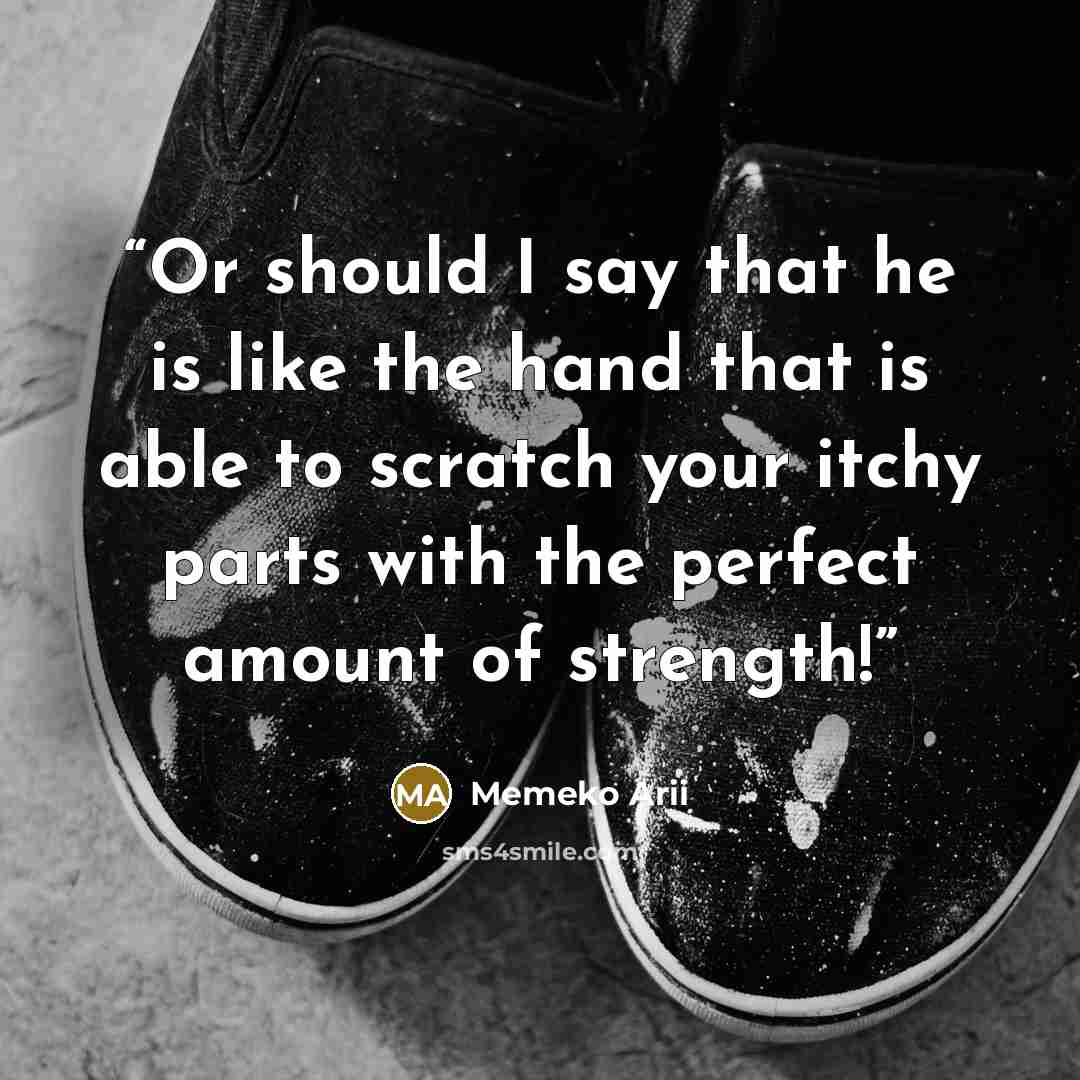 “Or should I say that he is like the hand that is able to scratch your itchy parts with the perfect amount of strength!” quote by Memeko Arii