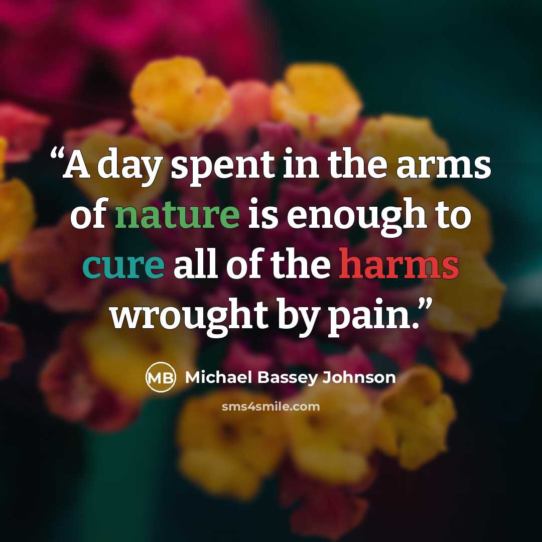 “A day spent in the arms of nature is enough to cure all of the harms wrought by pain.” quote by Michael Bassey Johnson