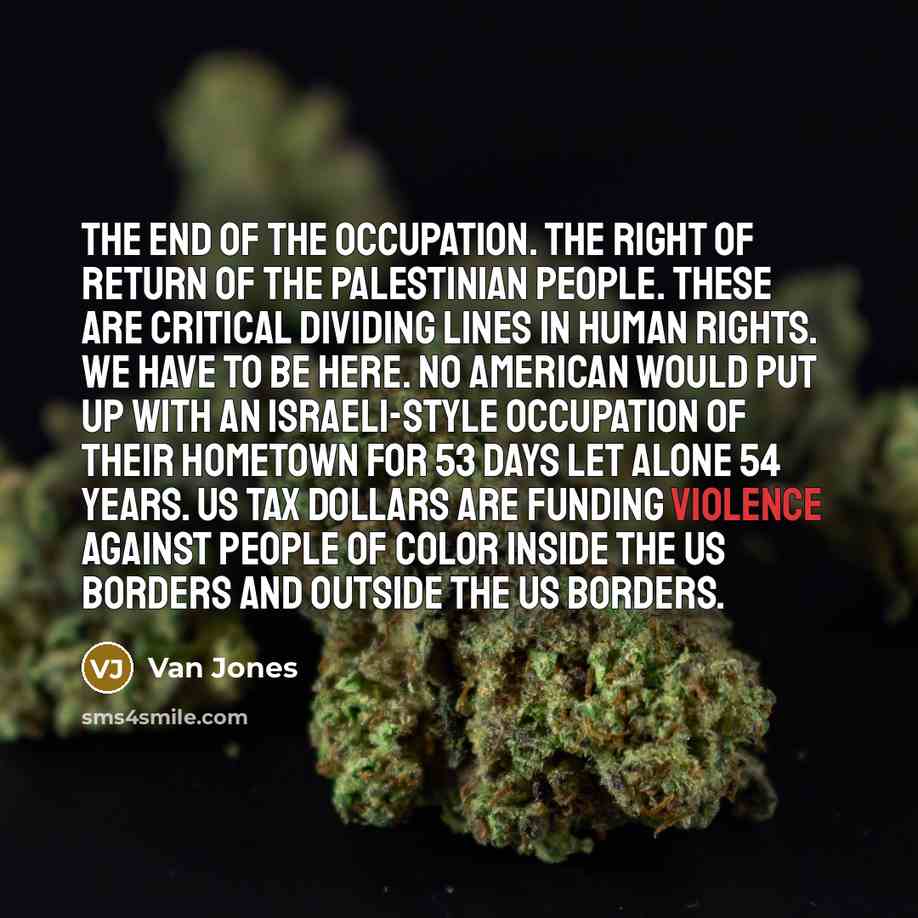 “The end of the occupation. The right of return of…” quote by Van Jones