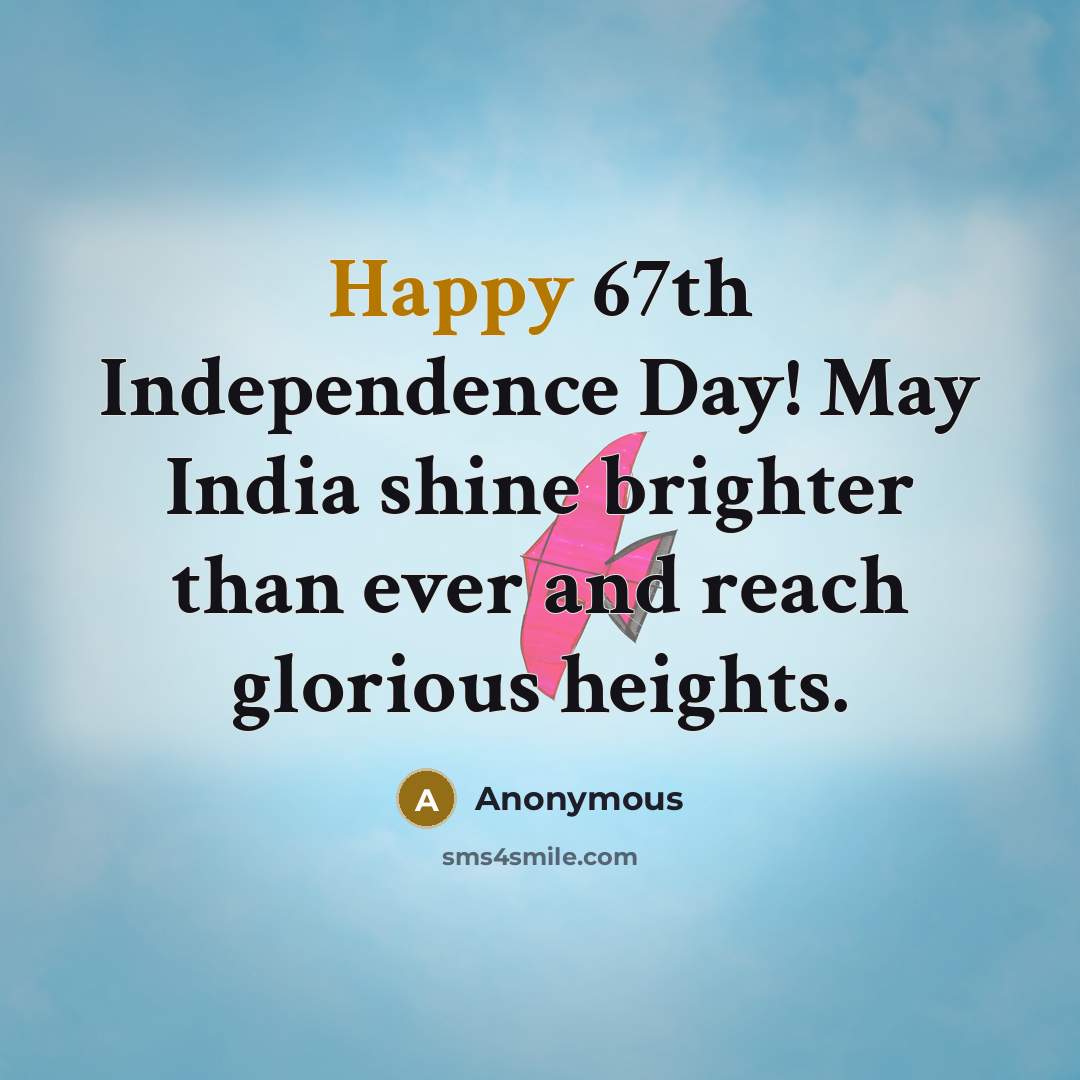 “Happy 67th Independence Day! May India shine brighter than ever…” quote by Anonymous