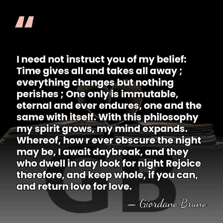 I need not instruct you of my belief: Time gives all and&hellip; - Giordano Bruno