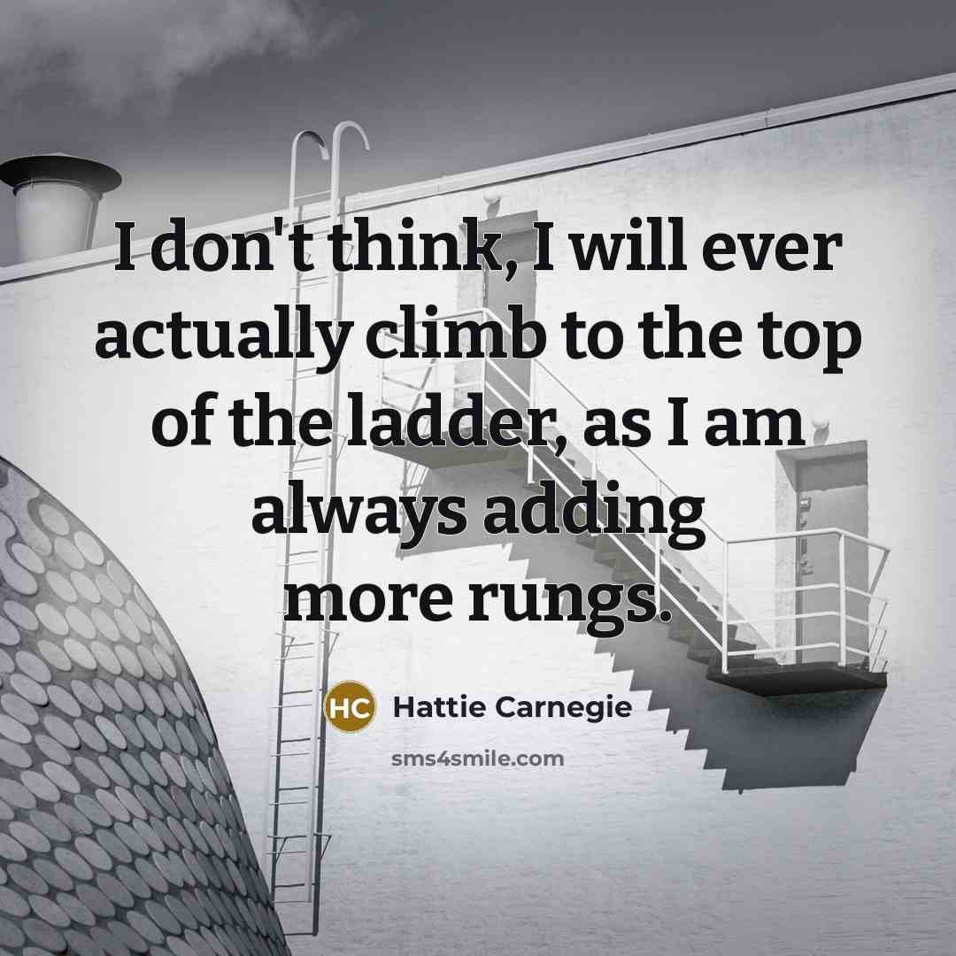 “I don't think, I will ever actually climb to the top of the ladder, as I am always adding more rungs.” quote by Hattie Carnegie