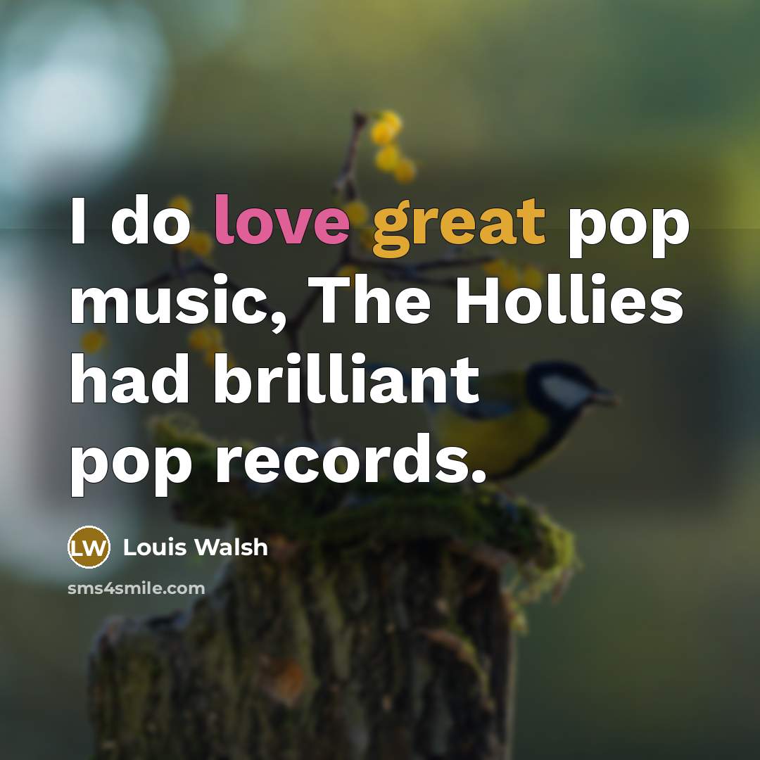 “I do love great pop music, The Hollies had brilliant…” quote by Louis Walsh