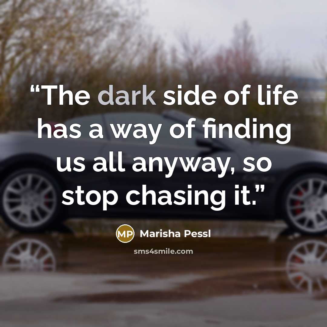 “The dark side of life has a way of finding us all anyway, so stop chasing it.” quote by Marisha Pessl