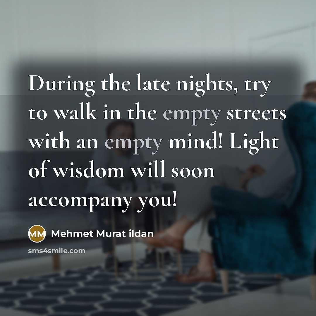 “During the late nights, try to walk in the empty…” quote by Mehmet Murat Ildan