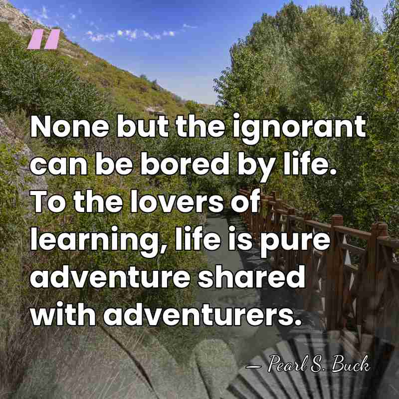 None but the ignorant can be bored by life. To the lovers&hellip; - Pearl S. Buck