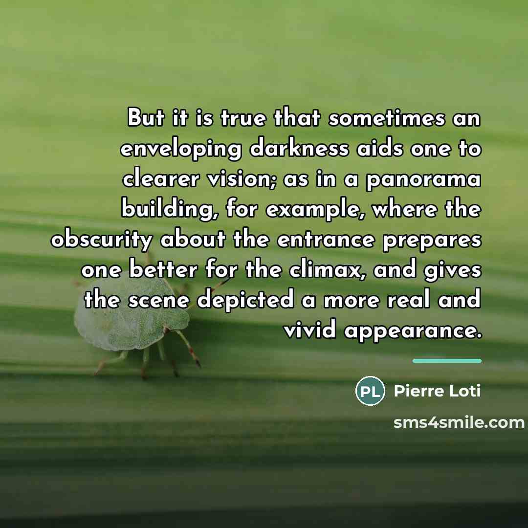 “But it is true that sometimes an enveloping darkness aids…” quote by Pierre Loti