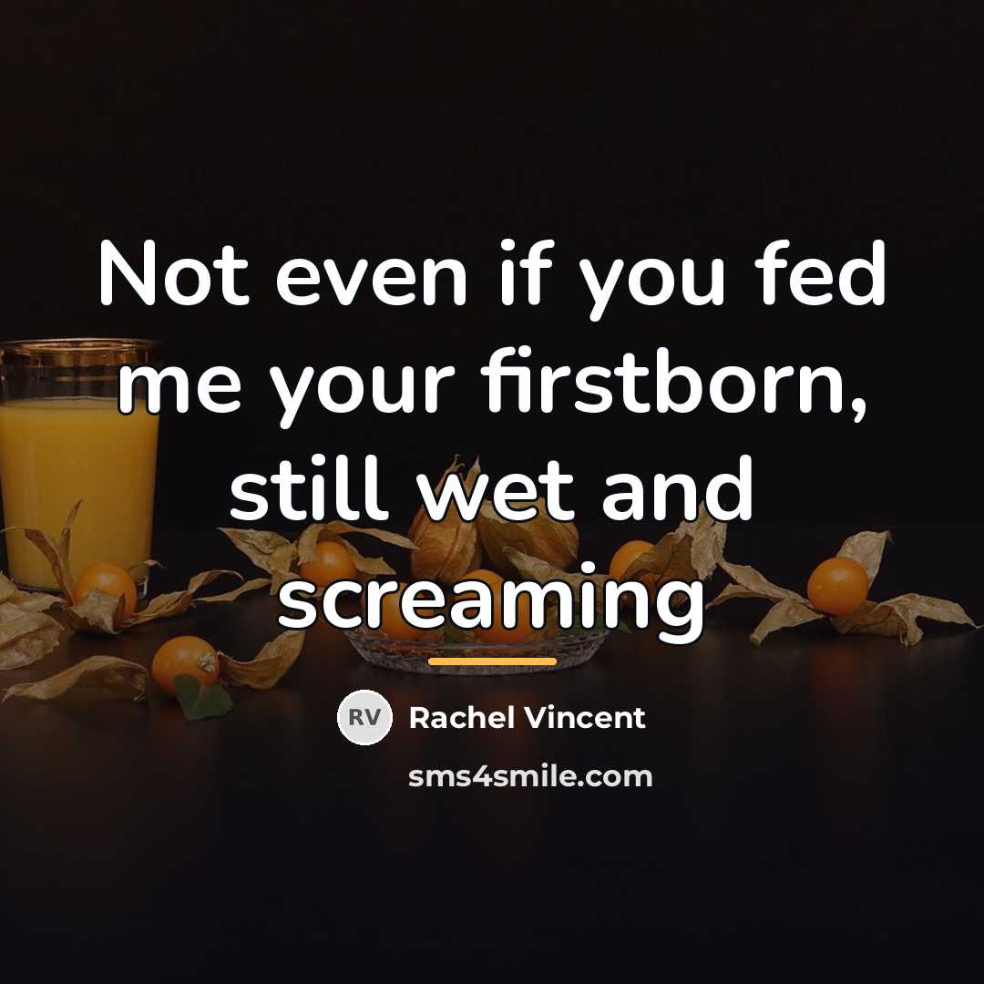 “Not even if you fed me your firstborn, still wet…” quote by Rachel Vincent