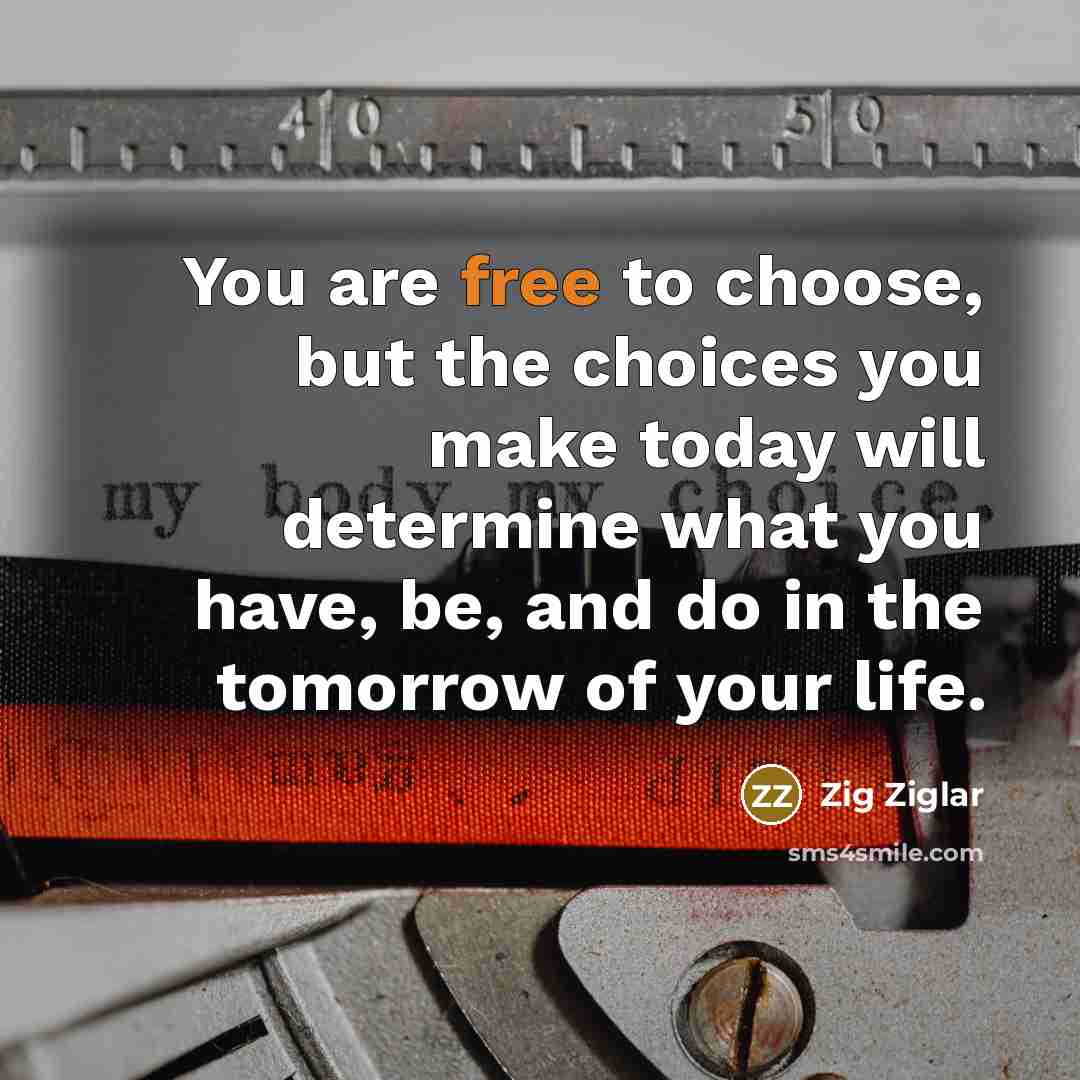 “You are free to choose, but the choices you make…” quote by Zig Ziglar