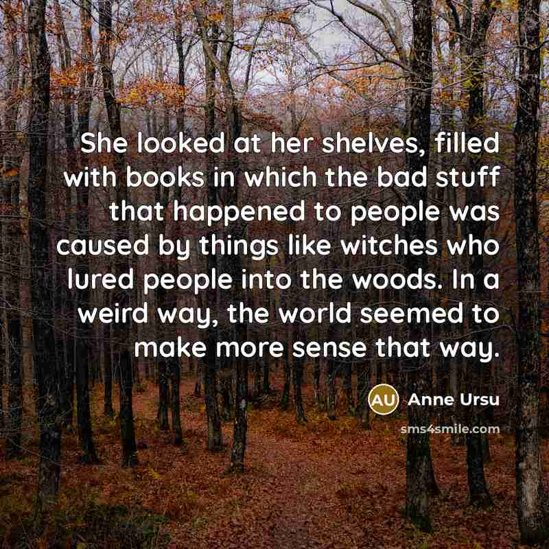 “She looked at her shelves, filled with books in which…” quote by Anne Ursu