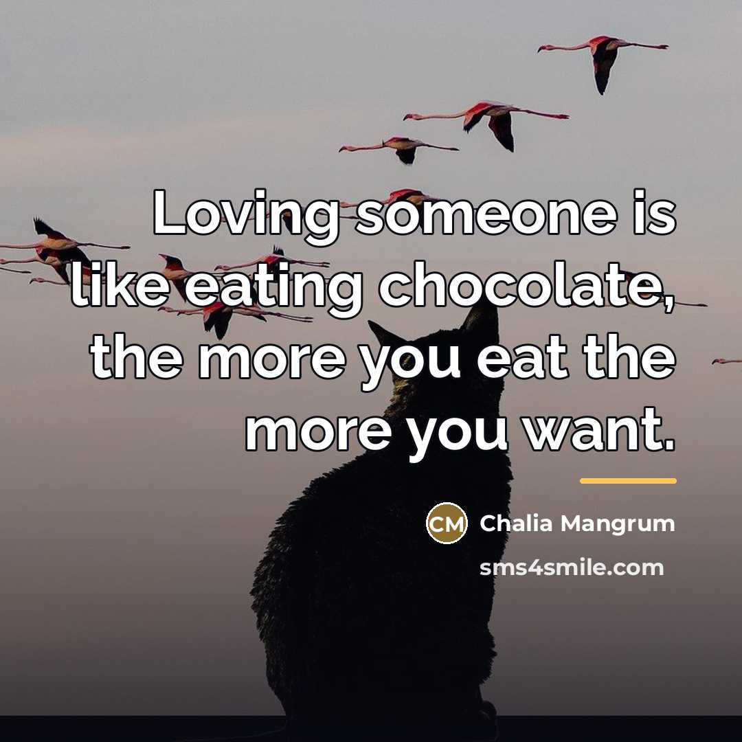 “Loving someone is like eating chocolate, the more you eat…” quote by Chalia Mangrum