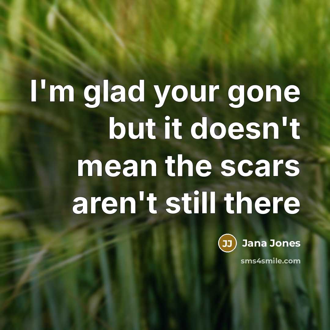 “I'm glad your gone but it doesn't mean the scars aren't still there” quote by Jana Jones