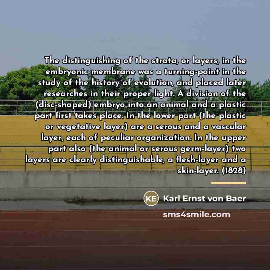 “The distinguishing of the strata, or layers, in the embryonic…” quote by Karl Ernst von Baer