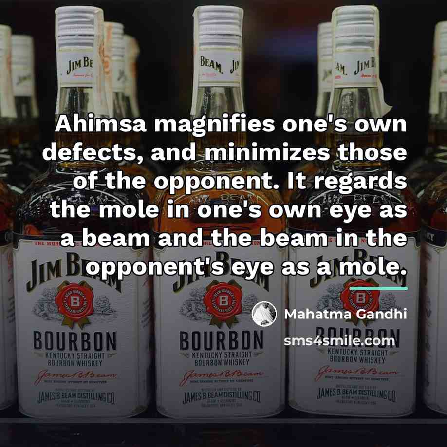 “Ahimsa magnifies one's own defects, and minimizes those of the…” quote by Mahatma Gandhi